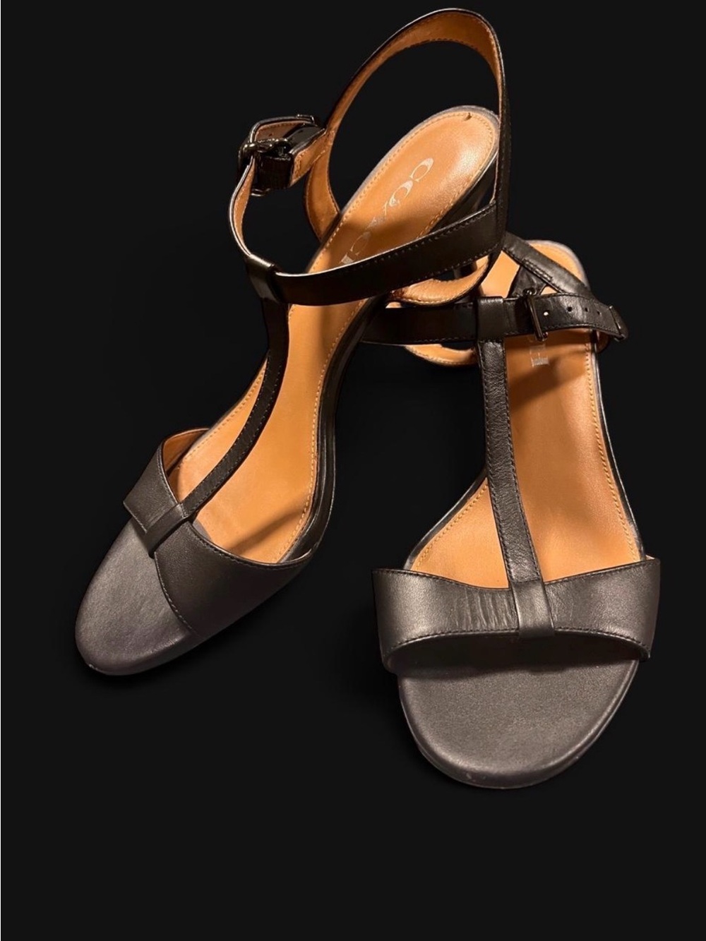 Coach Black Leather T-Strap Slingback Sandals